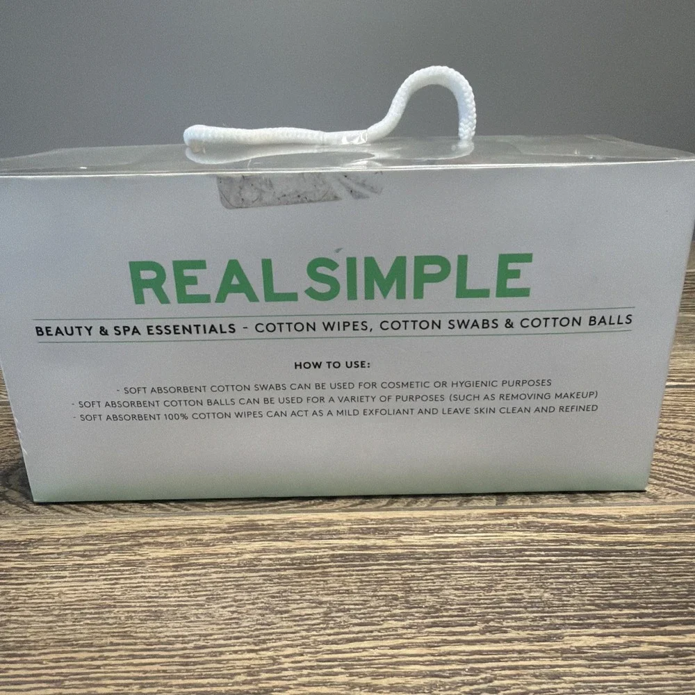 Real Simple Beauty & Spa Essentials Cotton Wipes Cotton Swabs Cotton Balls New!
